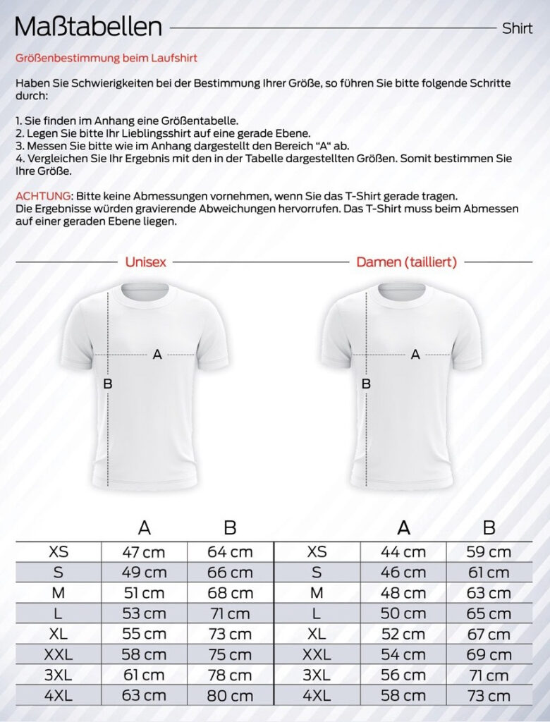 Größentabelle Laufshirts